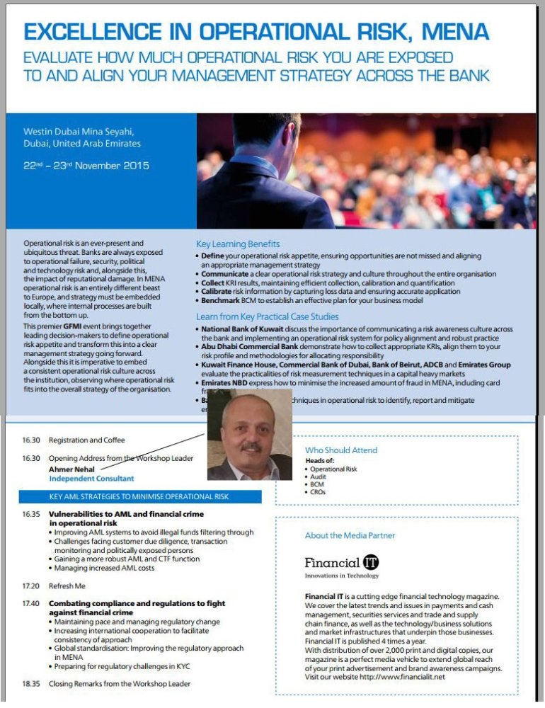 Excellence in Operational Risk MENA Conference Westin Dubai November 2015